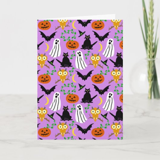 Halloween Theme Collage Toss Pattern Purple Karte (Vorderseite)