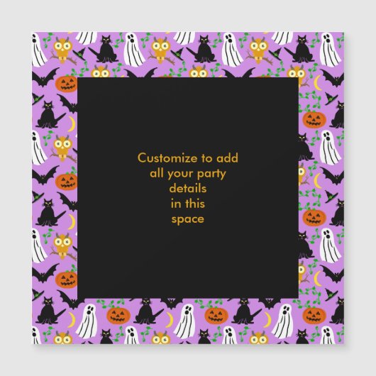 Halloween Theme Collage Toss Pattern Purple Magnetkarte (Vorderseite)