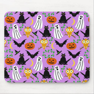 Halloween Theme Collage Toss Pattern Purple Mousepad