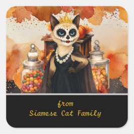 Halloween themed for Cat Lovers with candies Quadratischer Aufkleber
