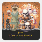 Halloween themed for Cat Lovers with candies Squar Quadratischer Aufkleber (Vorderseite)