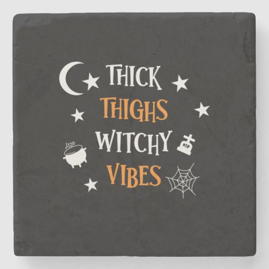 Halloween Thick Thighs Witch Vibes Birthday Steinuntersetzer (Vorderseite)