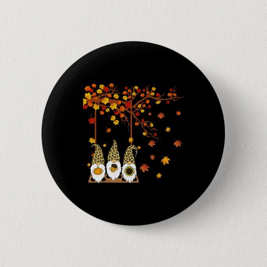 Halloween Three Gnomes Hat Leopard Pumpkin Fall Le Button (Vorderseite)