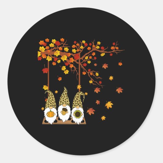 Halloween Three Gnomes Hat Leopard Pumpkin Fall Le Runder Aufkleber (Vorderseite)