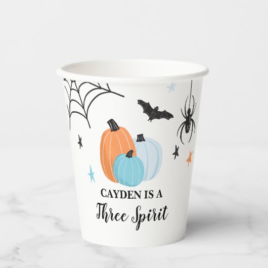 Halloween Three Spirit Blue Pumpkins 3. Geburtstag Pappbecher (Vorderseite)
