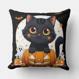 Halloween Throw Pillow with cute cat Kissen