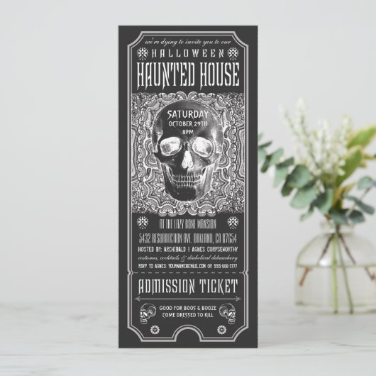 Halloween-Ticket-Einladungen im Spuk Haus v.3 Einladung (Stehend Vorderseite)
