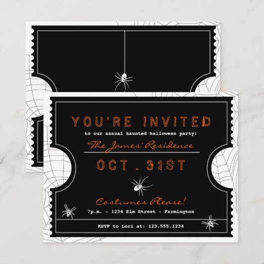 Halloween-Ticket mit Spider-Web-Party Einladung (Vorne/Hinten)