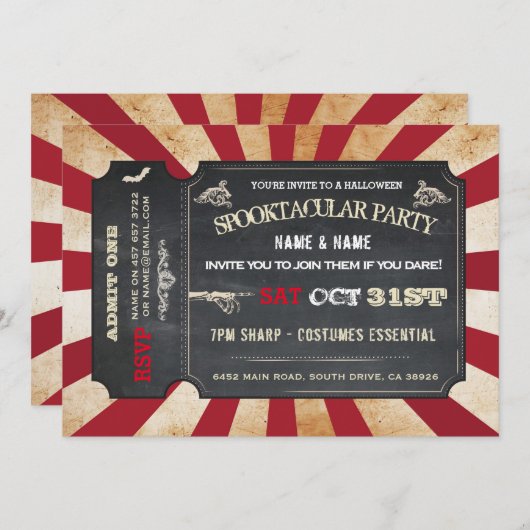 Halloween Ticket Party Einladung Circus Scare (Vorne/Hinten)