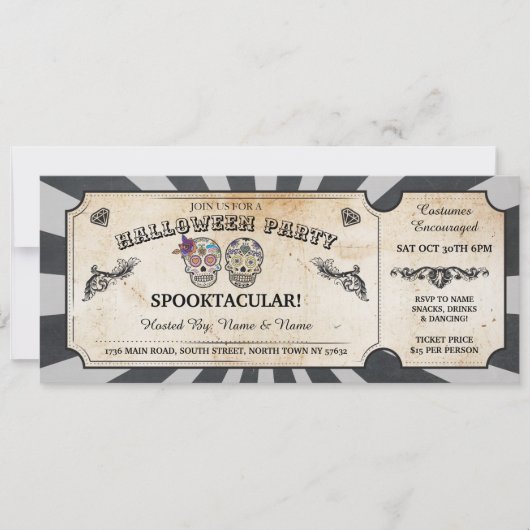 Halloween Ticket Skulls Party Spooky Scroll Event Einladung (Vorderseite)