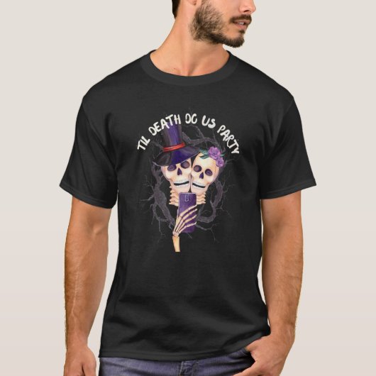 Halloween Til Death Do Uns Party Selfie Bacheloret T-Shirt (Vorderseite)