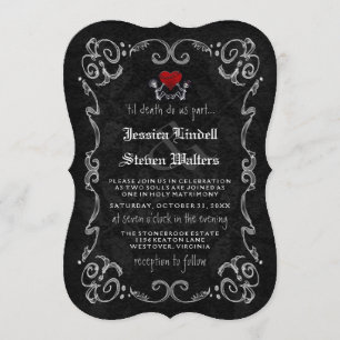 Halloween "TIL DEATH" Skelette & Herz Einladung