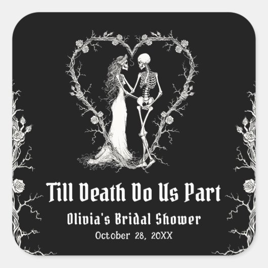 Halloween Till Death Do us Part Brautparty Quadratischer Aufkleber (Vorderseite)