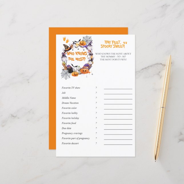 Halloween Tiny Feet, Spooky Sweet Mama Game (Vorderseite/Rückseite Beispiel)