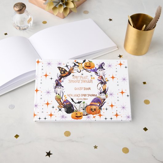Halloween Tiny Feet, sprichwörtlich süße Babydusch Gästebuch (Vorderseite Offen)
