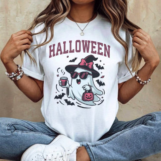 Halloween-Torbogen - Süßer Geist mit Kaffee in Ros T-Shirt