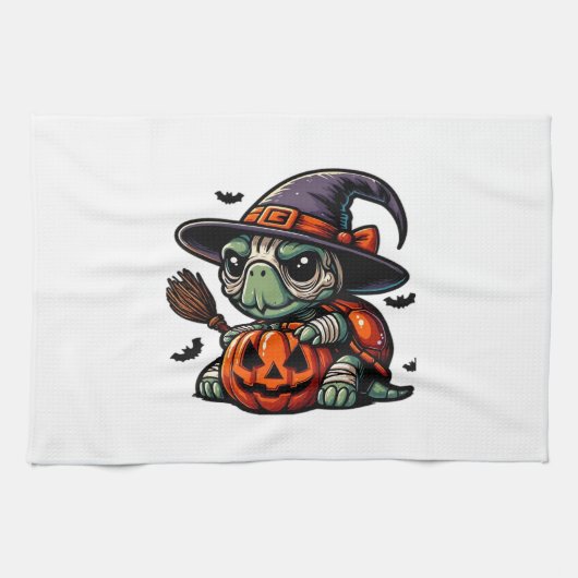 Halloween Tortoise Turtle Hexenhut Kostüm Spooky Geschirrtuch (Horizontal)