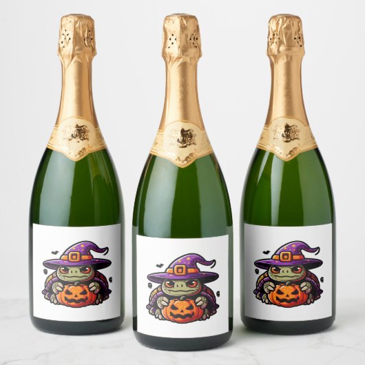 Halloween Tortoise Turtle Hexenhut Kostüm Spooky Schaumweinetikett (Flaschen)