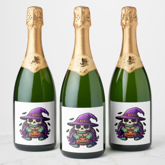 Halloween Tortoise Turtle Hexenhut Kostüm Spooky Schaumweinetikett (Flaschen)