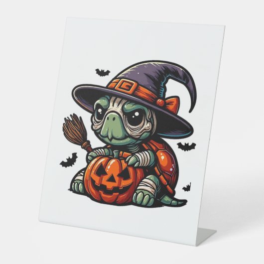 Halloween Tortoise Turtle Hexenhut Kostüm Spooky Sockelschild (Vorderseite)