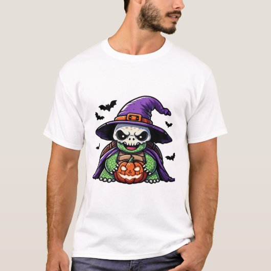 Halloween Tortoise Turtle Hexenhut Kostüm Spooky T-Shirt (Vorderseite)