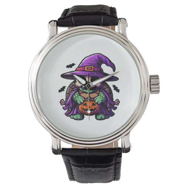 Halloween Tortoise Turtle Witch Hat Costume Spooky Armbanduhr (Vorderseite)