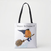 Halloween Tote Bag Hexenkürbis Flying Broom Tasche (Vorderseite)