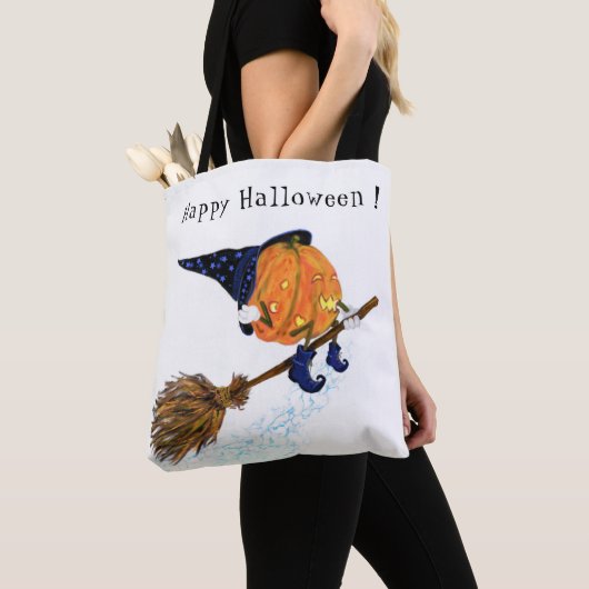Halloween Tote Bag Hexenkürbis Flying Broom Tasche (Von Nahem)