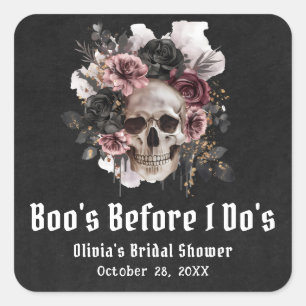 Halloween-Totenkopf Brautparty "Boo's Before I Do' Quadratischer Aufkleber