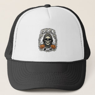 Halloween-Totenkopf-Grafik Vintage-Stich-Shirt Ar Truckerkappe
