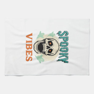 Halloween-Totenkopf Gruselige Vibes Vintage-Horror Geschirrtuch