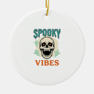 Halloween-Totenkopf Gruselige Vibes Vintage-Horror Keramik Ornament