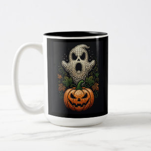 Halloween-Totenkopf-Kürbis-Gotische-Punkt-Kunst Zweifarbige Tasse