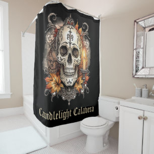 Halloween, Totenkopf-Muster, Kerzenlicht Calavera Duschvorhang