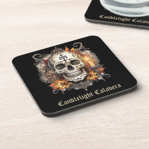 Halloween, Totenkopf-Muster, Kerzenlicht Calavera, Getränkeuntersetzer