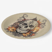 Halloween, Totenkopf-Muster, Kerzenlicht Calavera, Pappteller (Schrägansicht)