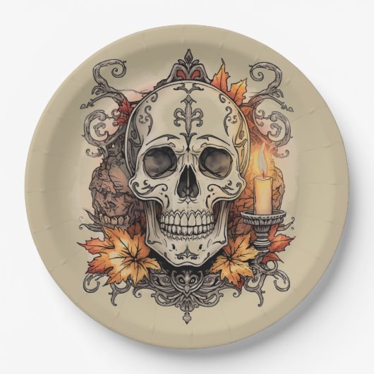 Halloween, Totenkopf-Muster, Kerzenlicht Calavera, Pappteller (Vorderseite)
