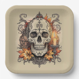 Halloween, Totenkopf-Muster, Kerzenlicht Calavera, Pappteller