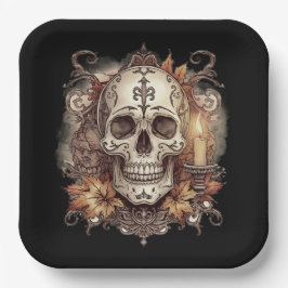 Halloween, Totenkopf-Muster, Kerzenlicht Calavera, Pappteller