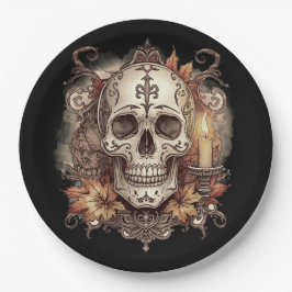 Halloween, Totenkopf-Muster, Kerzenlicht Calavera, Pappteller