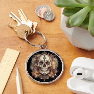 Halloween, Totenkopf-Muster, Kerzenlicht Calavera Schlüsselanhänger