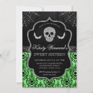 Halloween-Totenkopf und Fledermaus-Damaskus Sweet Einladung