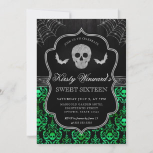 Halloween-Totenkopf und Fledermaus-Damaskus Sweet Einladung
