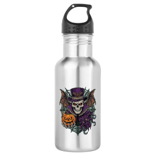 Halloween-Totenkopf-Zylinder-Fledermausflügel-Kürb Edelstahlflasche