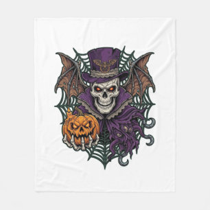 Halloween-Totenkopf-Zylinder-Fledermausflügel-Kürb Fleecedecke
