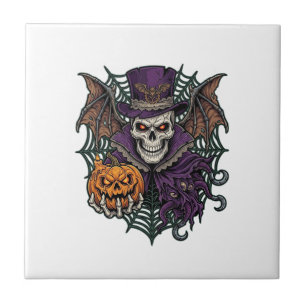 Halloween-Totenkopf-Zylinder-Fledermausflügel-Kürb Fliese