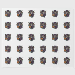 Halloween-Totenkopf-Zylinder-Fledermausflügel-Kürb Geschenkpapier