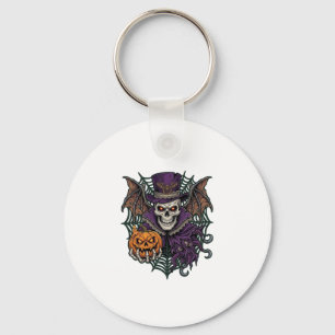 Halloween-Totenkopf-Zylinder-Fledermausflügel-Kürb Schlüsselanhänger