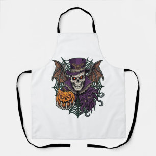 Halloween-Totenkopf-Zylinder-Fledermausflügel-Kürb Schürze