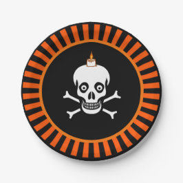 Halloween-Totenschädel auf Schwarz und Orange Pappteller
